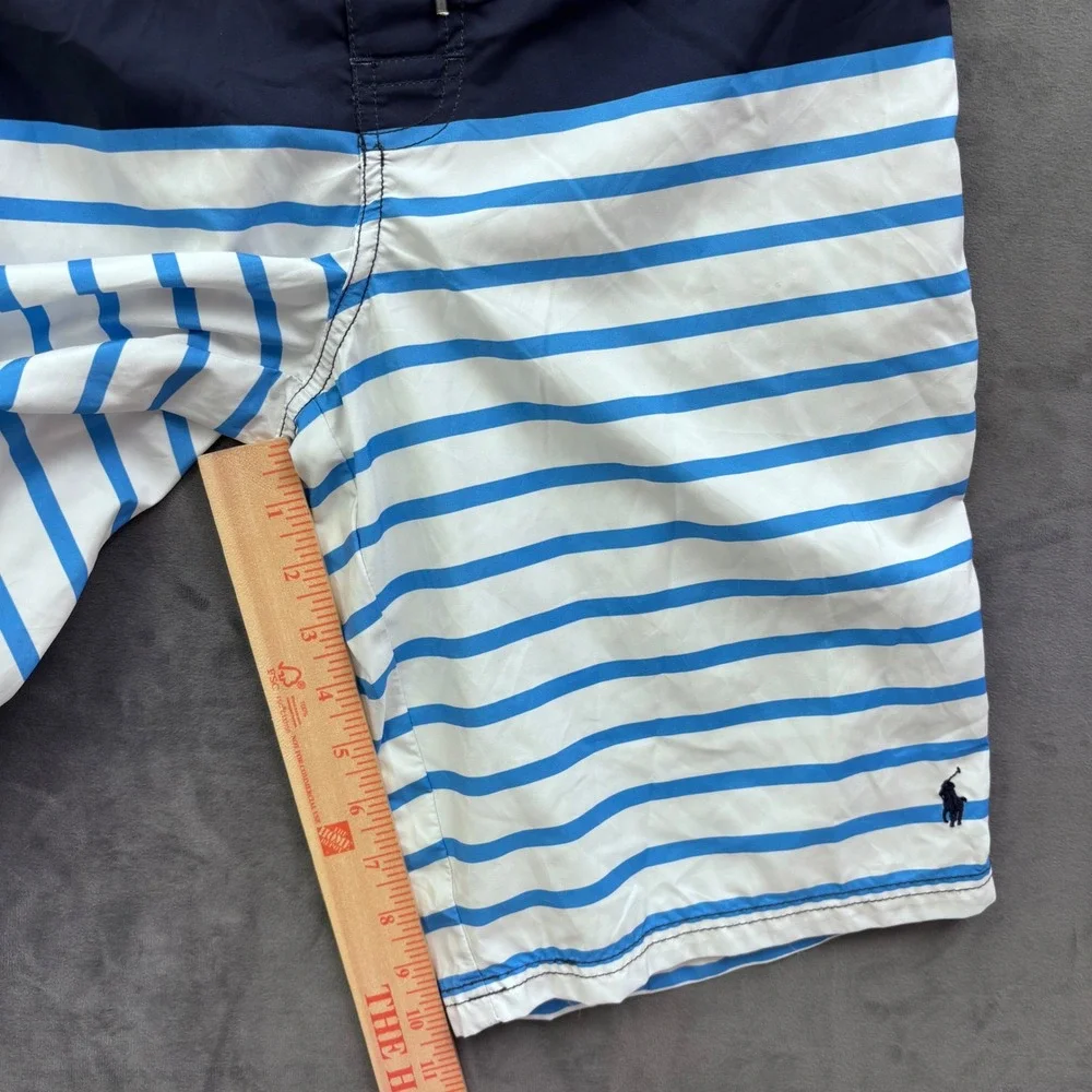 Polo Ralph Lauren Boys Swim Trunks XL 18-20 Navy Blue White Striped Shorts